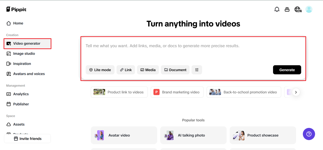 Step 1 Use the video generator tool