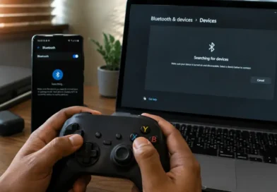 HSSGamepad wireless controller connecting to a phone and laptop